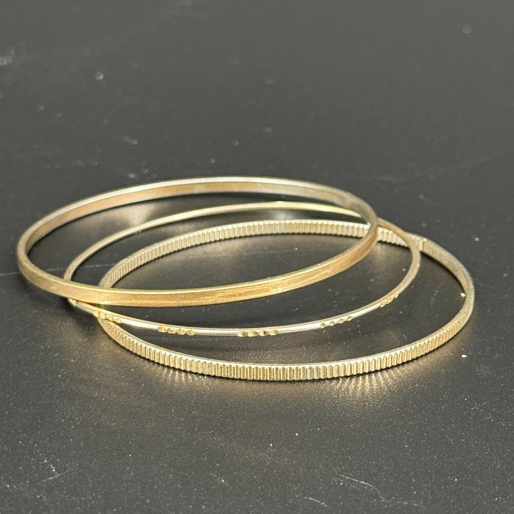 Vintage Gold Tone Stacking Bangle Bracelets Set of 3 Textured Smooth Skinny